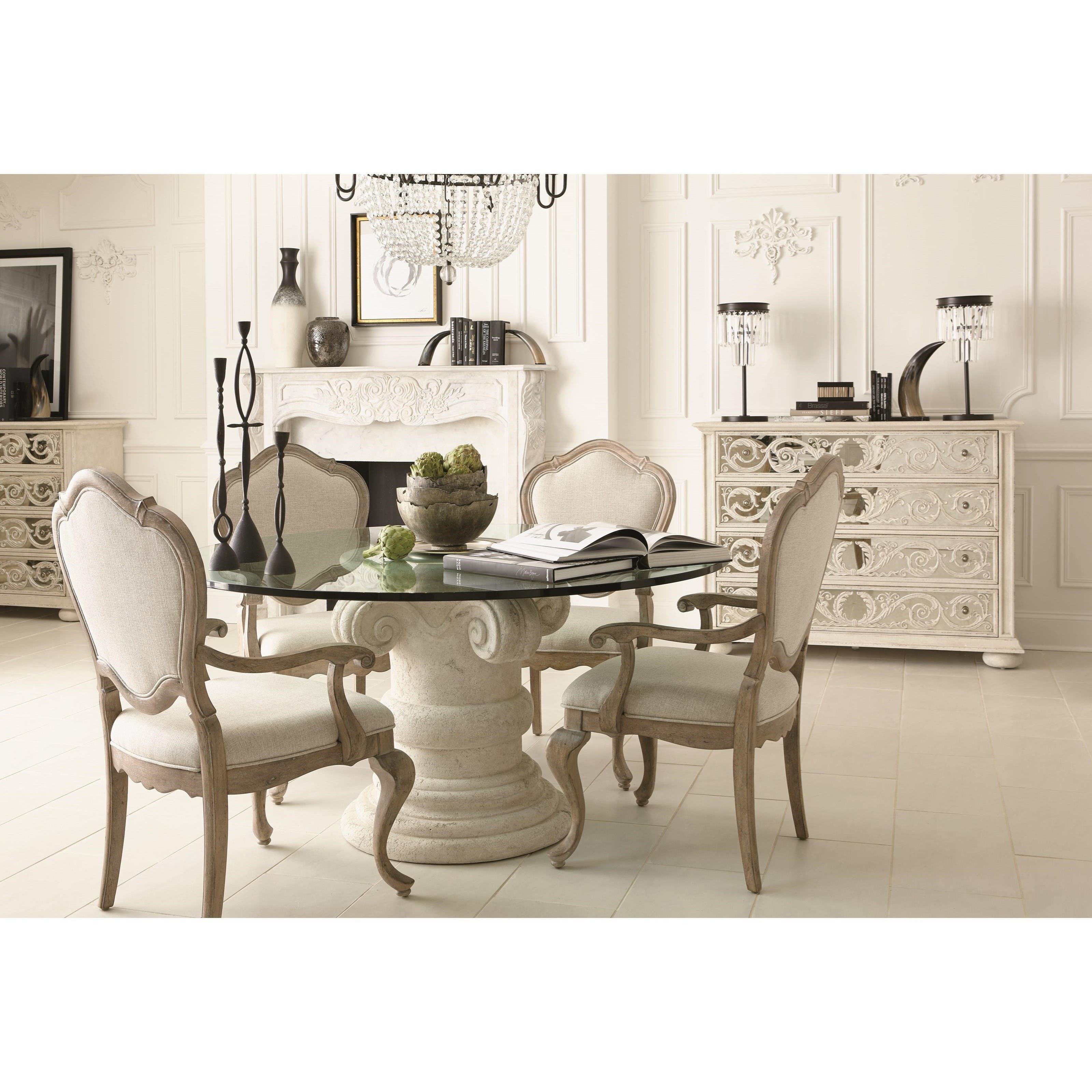 Bernhardt Campania Round Glass Top Dining Table with Crushed Stone Base